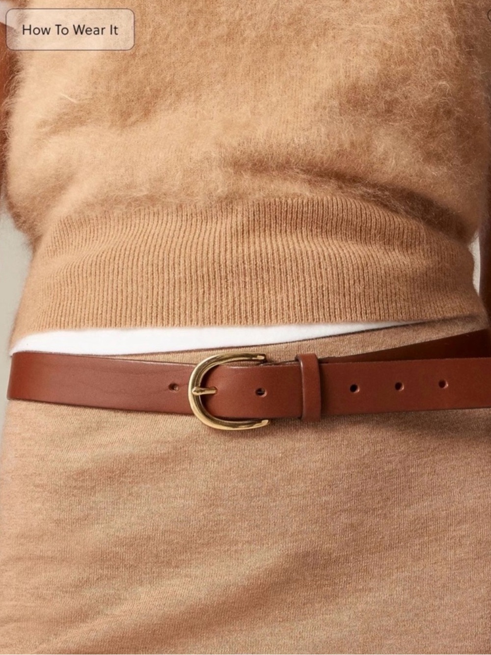 J. Crew Chestnut Leather Belt with Gold Buckle